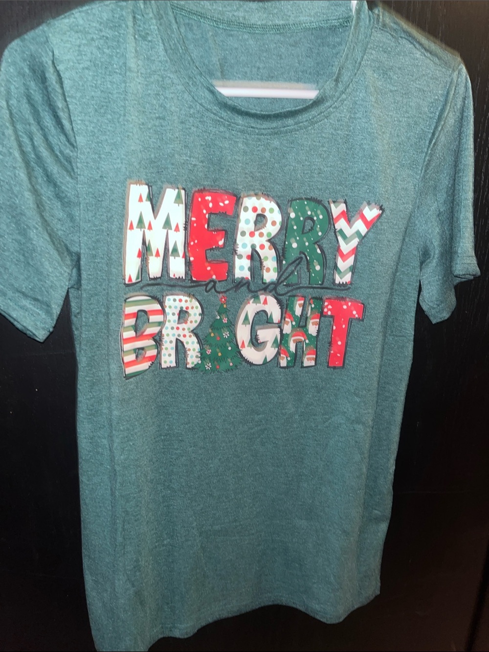 Merry & Bright Green Short Sleeve Holiday Tee NWOT